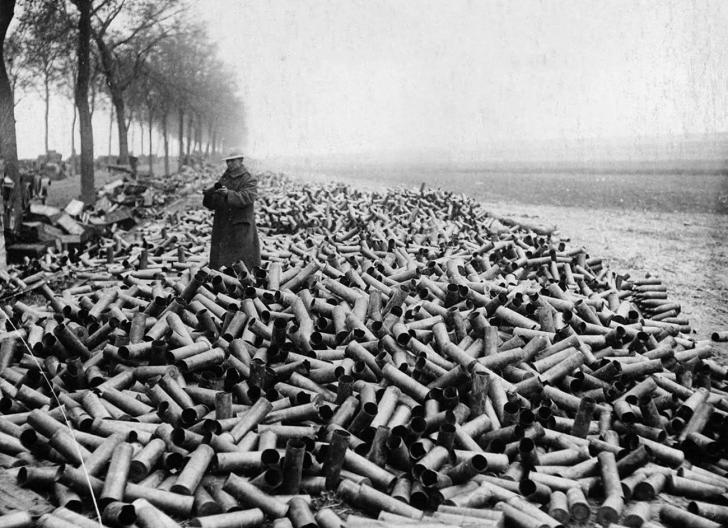 105mm shells from an allied bombardment all fired in a single day on German lines, 1916