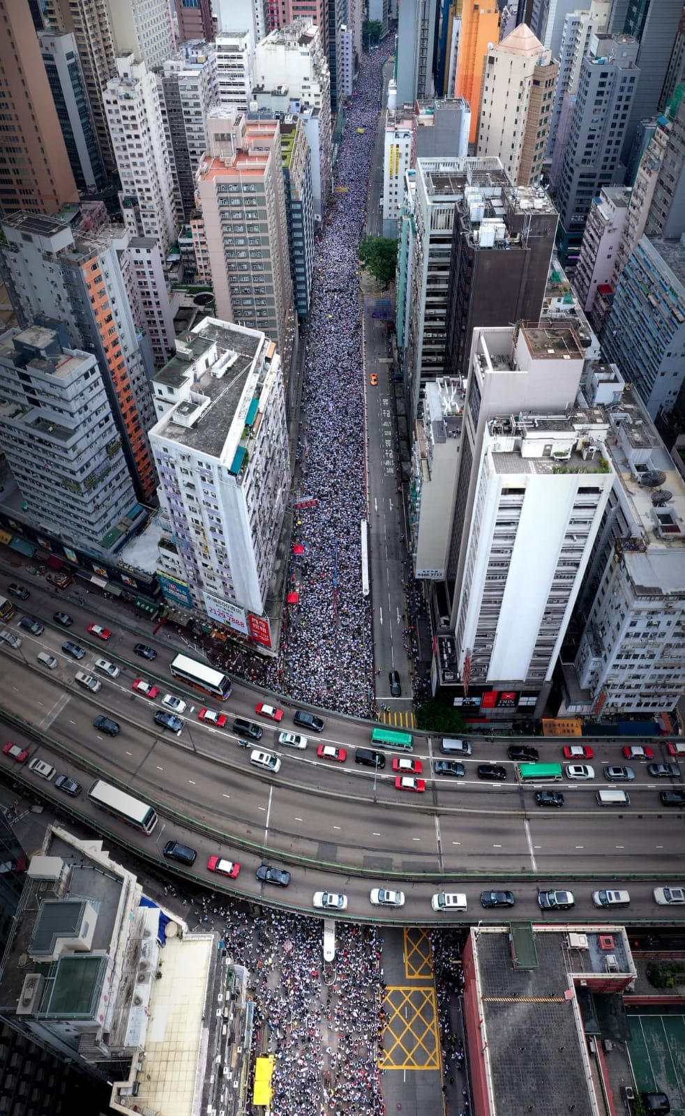 Arial view of the protests in Hong Kong