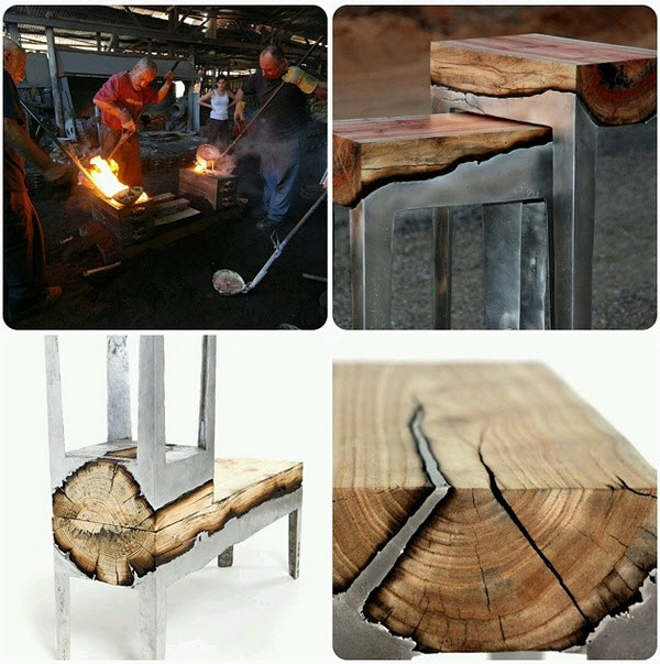 Molten aluminium over wood makes awesome furniture!