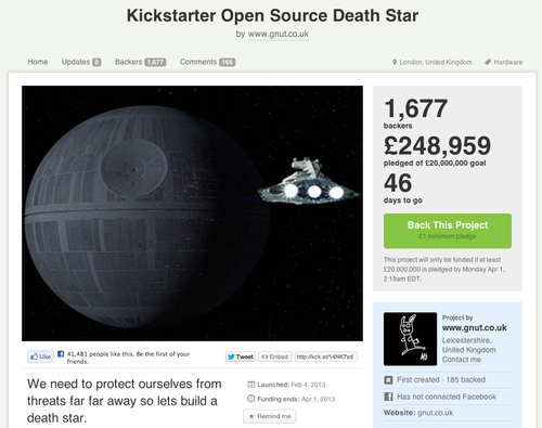 Help us build a Death Star on Kickstarter.