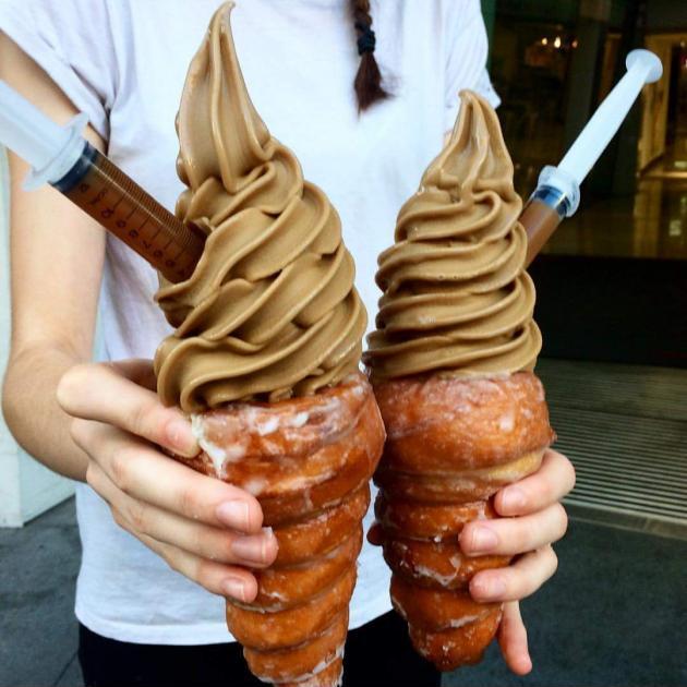 Caramel doughnut cone with salted caramel syringe