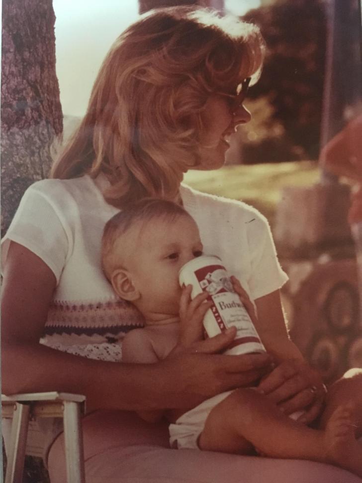 Mom showing off her parenting skills 1978