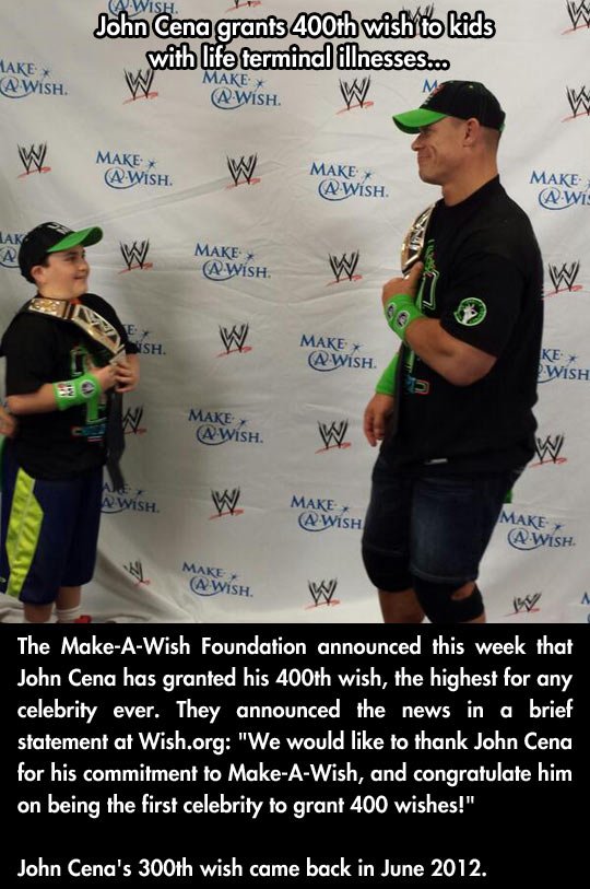 John Cena grants 400th wish to terminally ill kids.