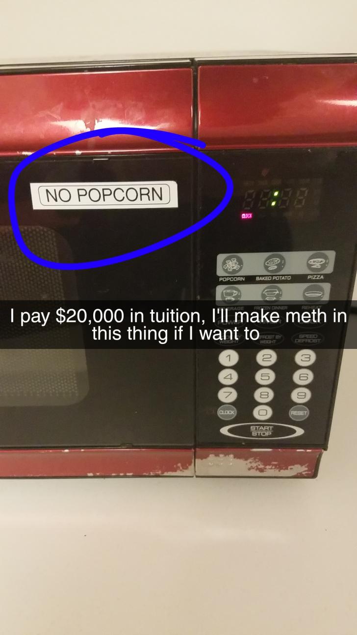 When college is a popcorn free zone.
