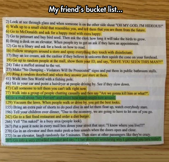 My friend's bucket list.