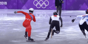 North Korean speed skater displaying best sportsmanship.
