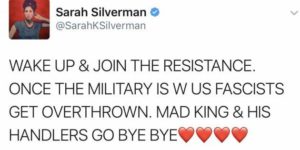 Sarah Silverman publicly calling for military coup. Violation of U.S. Code 2385.