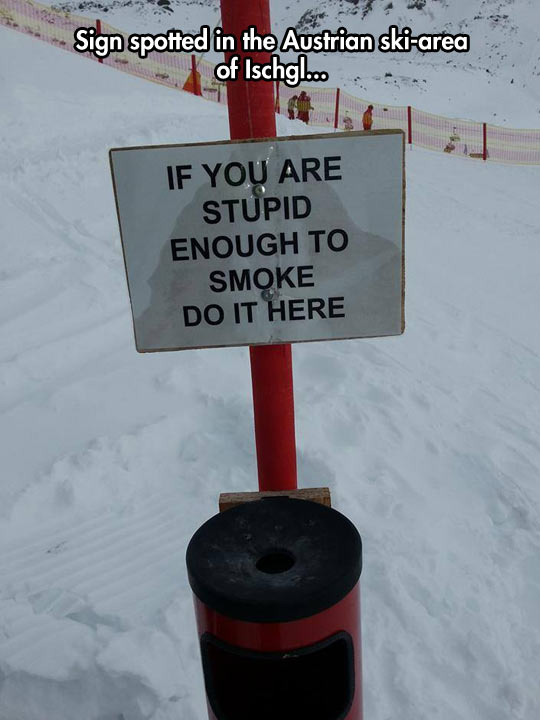 Smoking signs in Austrian ski-area.