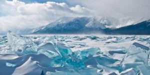 Turquoise ice of Lake Baikal