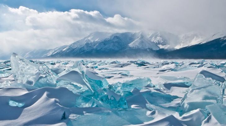 Turquoise ice of Lake Baikal