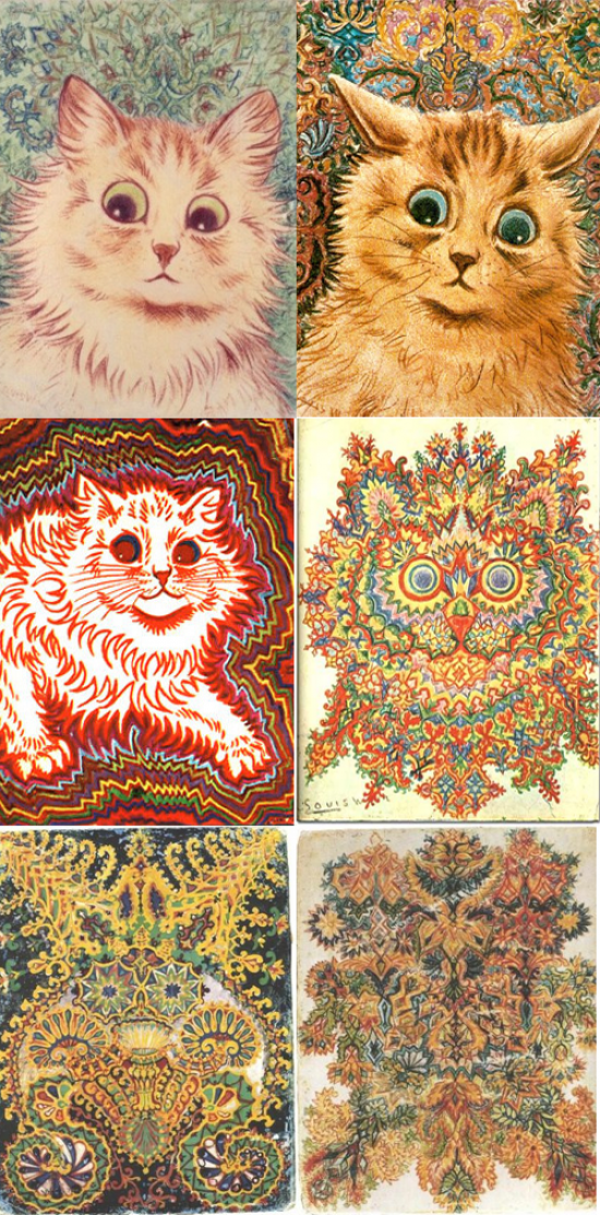 Artist who only draws cats slowly descends into schizophrenia. All of these images are cats, and presented in chronological order.