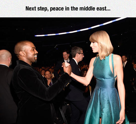 Next step, peace in the Middle East. 