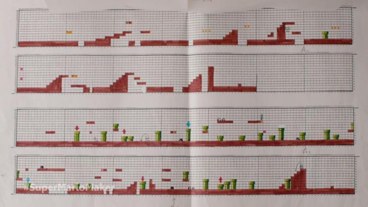 The original Super Mario Bros. game designed on graph paper