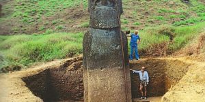 Full unearthed statue of Easter Island head