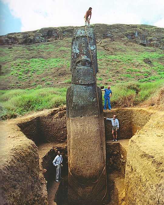 Full unearthed statue of Easter Island head