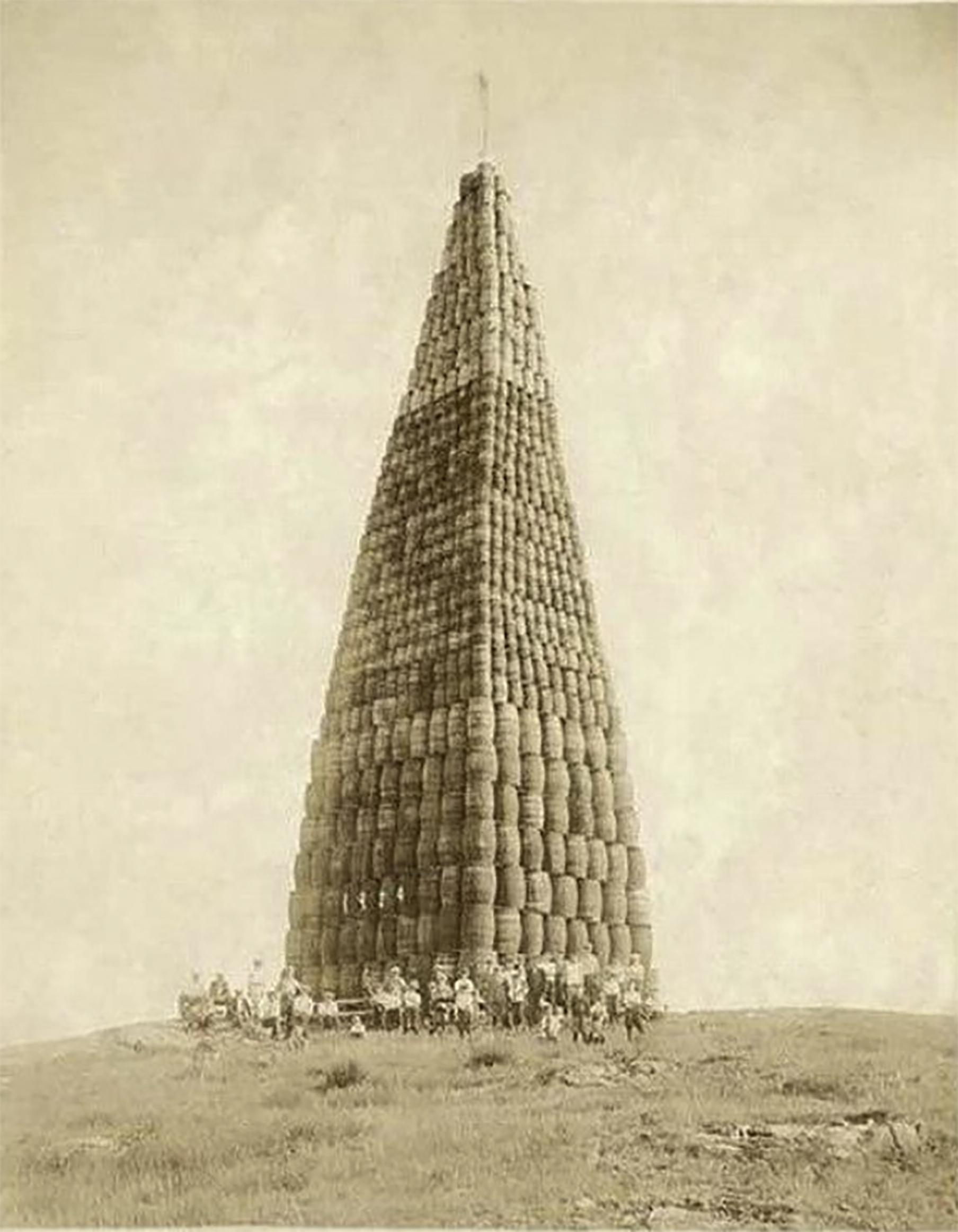 Liquor barrels stacked and ready to be burned during the prohibitionary times.