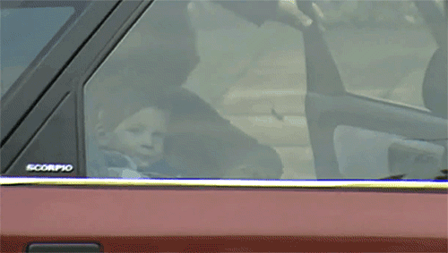 Prince Harry with Princess Diana in the car, circa 1987