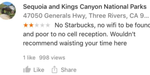 National Parks get Bad Reviews, also.