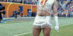 Robin Williams as a Bronco cheerleaders 1979