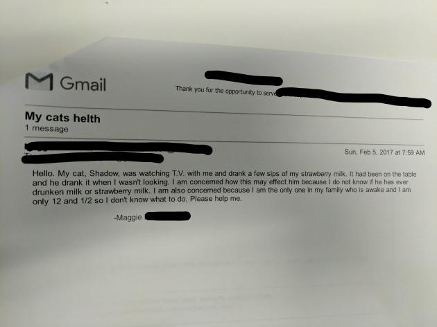 An email we got at the Animal Hospital I work at