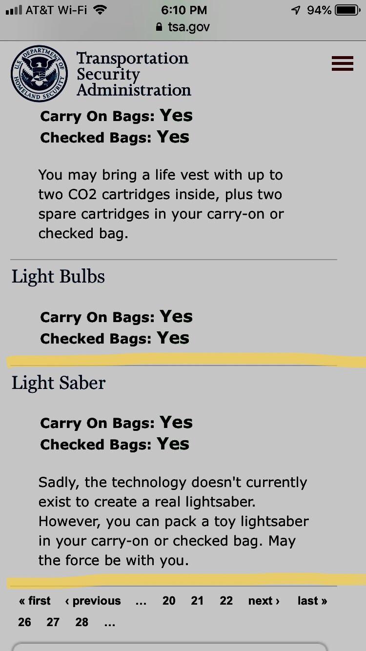How to smuggle a lightsaber onto a plane...