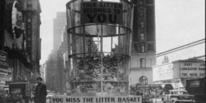 Vintage litter shaming in Times Square, roundabout 1955.