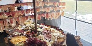 Charcuterie ship at a Viking wedding