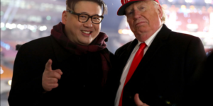 Donald Trump and Kim Jong-un impersonators that were thrown out of Winter Olympics opening ceremony