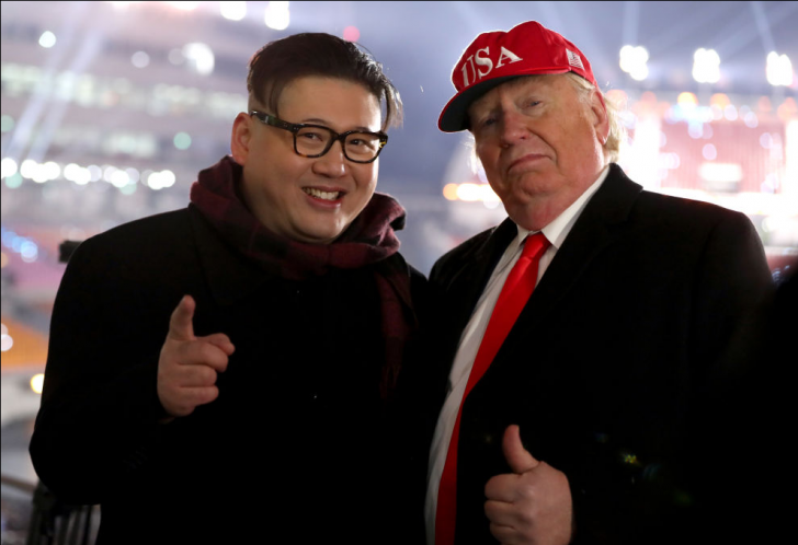 Donald Trump and Kim Jong-un impersonators that were thrown out of Winter Olympics opening ceremony