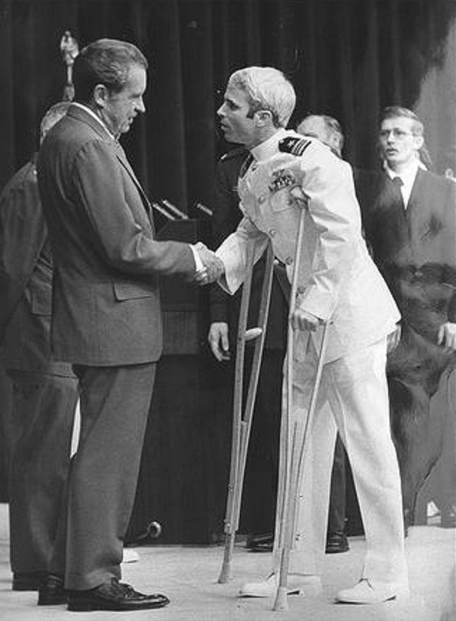 John McCain welcomed home by President Nixon after 5 1/2 years of torture as a Vietnam POW
