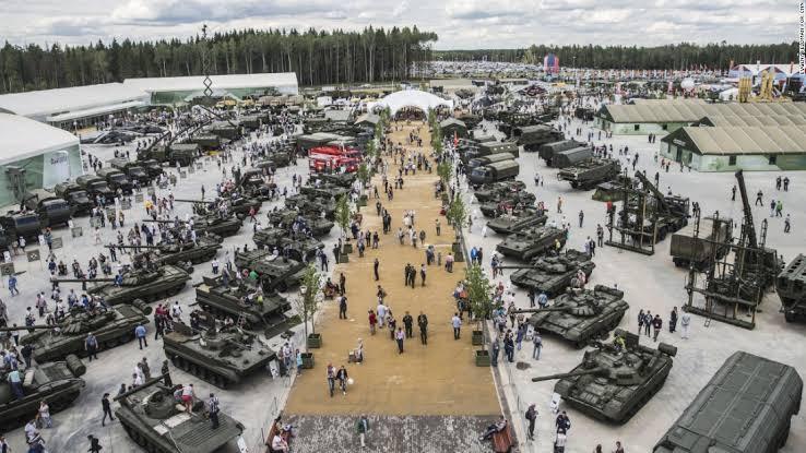 Russia opened a 'Military Disneyland' called Patriot Park, where visitors, including children, can ride in tanks, shoot guns and buy and sell military gear.