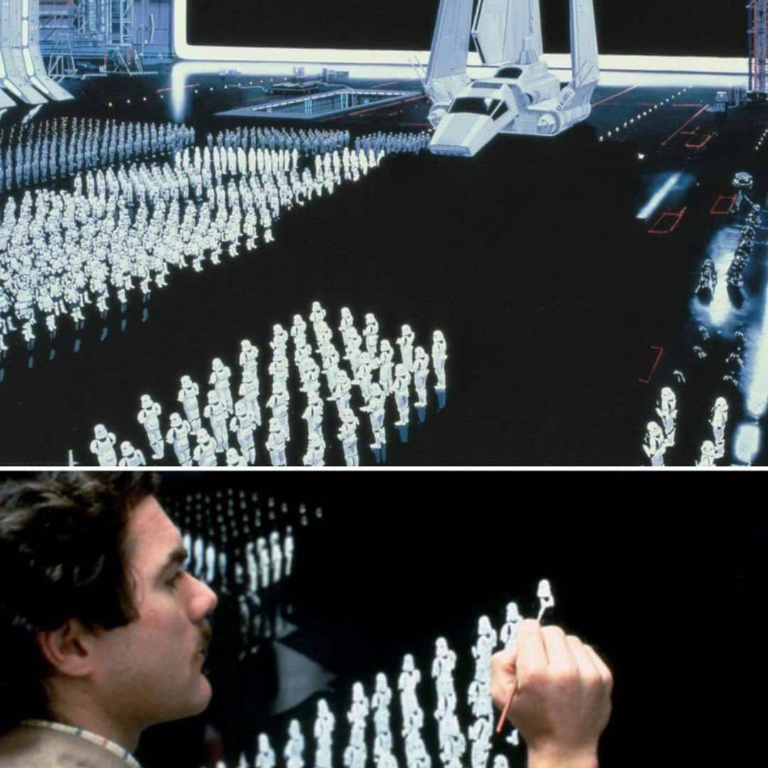 Before CGI, backdrops were painted by hand for Return of the Jedi.