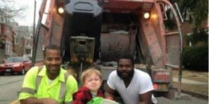 Young boy who waited all week to show the garbage men his garbage truck gets overwhelmed by the presence of his heroes.