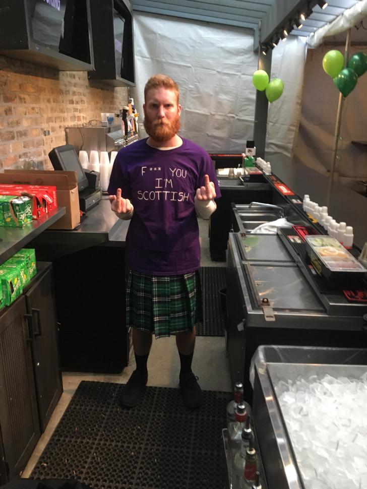 When you're a ginger bartender in Chicago on St. Pats but still have pride of your heritage.