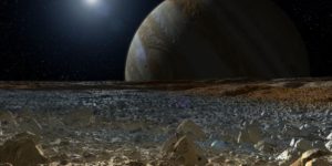 Artist’s concept of Jupiter as seen from Europa’s surface