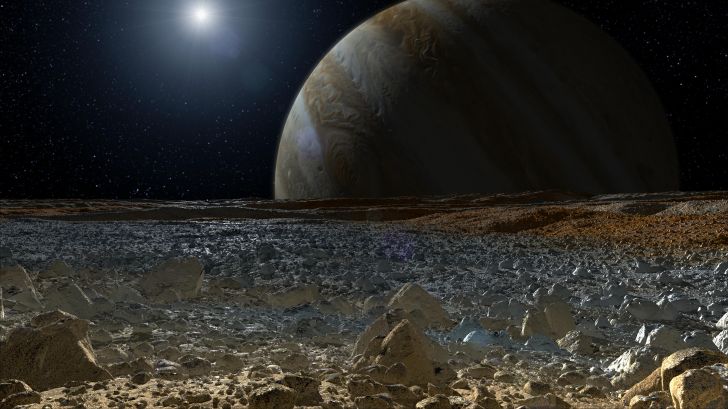 Artist's concept of Jupiter as seen from Europa's surface