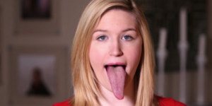 This girl has the longest tongue ever , says she got it because when she was younger she never kept her tounge in her mouth.
