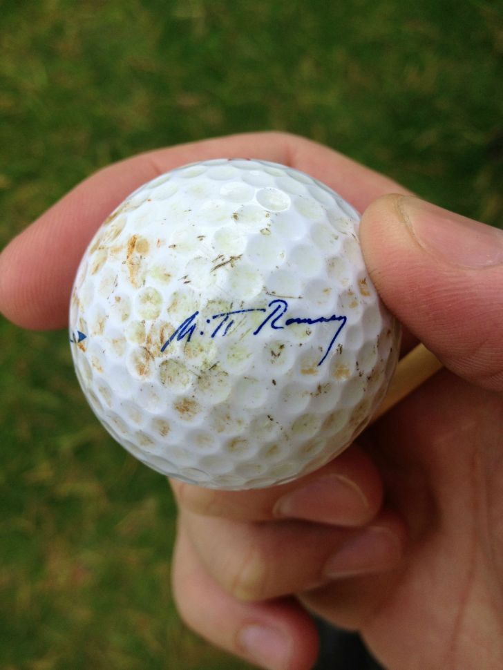 Found Mitt Romney ball on the course. It's nice, but it keeps curving to the right.