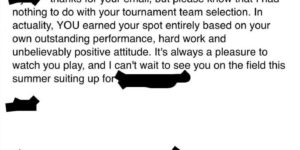 A kid got cut from baseball tryouts at ages 8, 9, 10 and 11. He finally made the team at age 12 and sent this email to the league director.