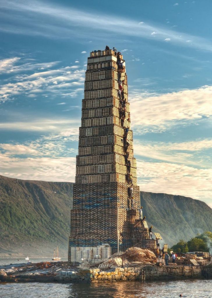 Stacking Palettes For The Worlds Biggest Bonfire In Norway