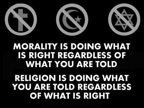 Morality vs. religion.