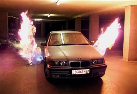 Car defense system from South Africa, where car jackings are common.