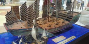 Chinese explorer Zheng He’s ship compared to Christopher Columbus’ Santa Maria. Both lived and sailed at the same time.
