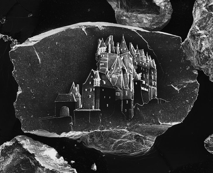 World's Smallest Sandcastle, Etched on a Single Grain of Sand