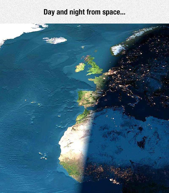 Night and day from space