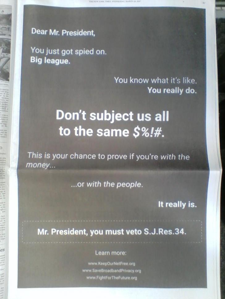 Full-page ad in today's NYTimes: 