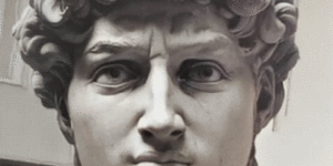 The face of Michelangelo’s David animated by AI, for some reason.