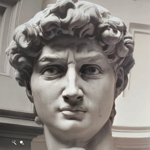 The face of Michelangelo's David animated by AI, for some reason.