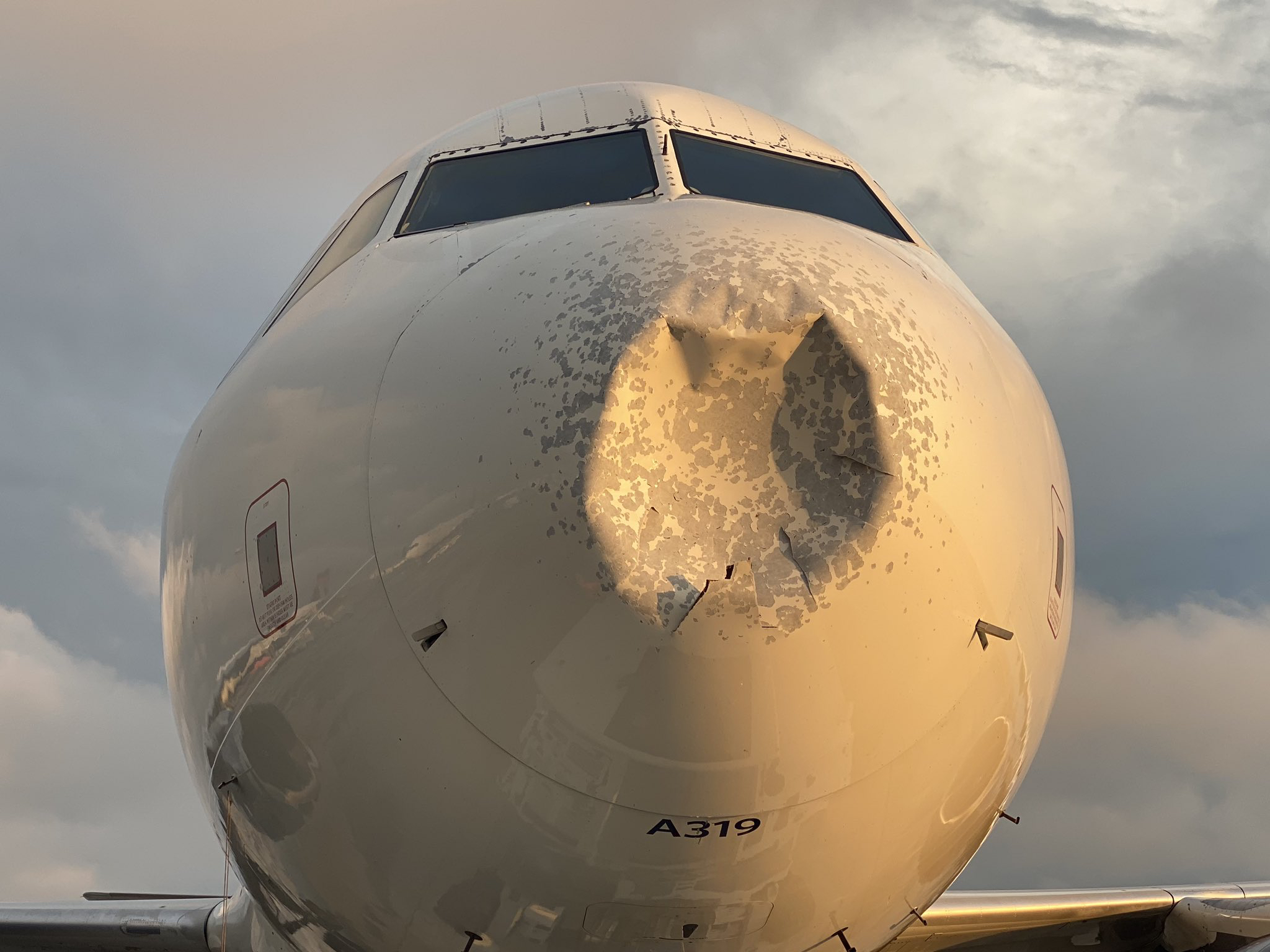 Hail is not kind to aeroplanes.