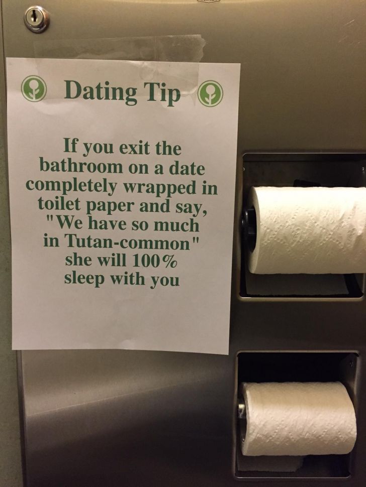 Dating tip in the bathroom of a fancy restaurant